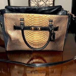 Coach Swagger Tote Leather and Suede Large Black and Brown